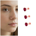 Rose Gold Nosepin Studs with Red Crystal – Comfortable Flat Back, Pack of 3