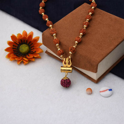 Natural 0riginal Rudraksha Bead Necklace with Trishul Pendant Spiritual Mala for Men