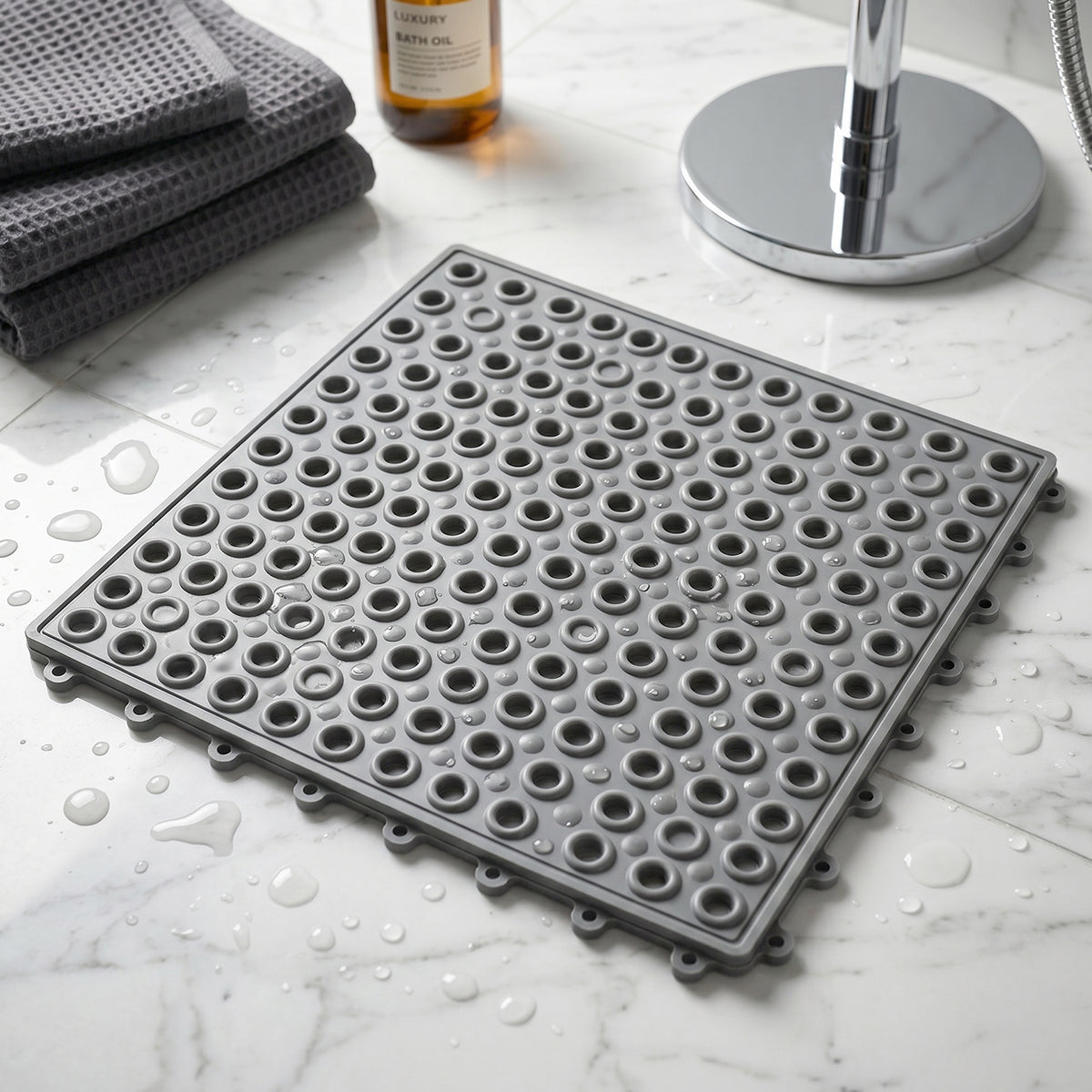Compact non slip shower floor mat with drainage holes