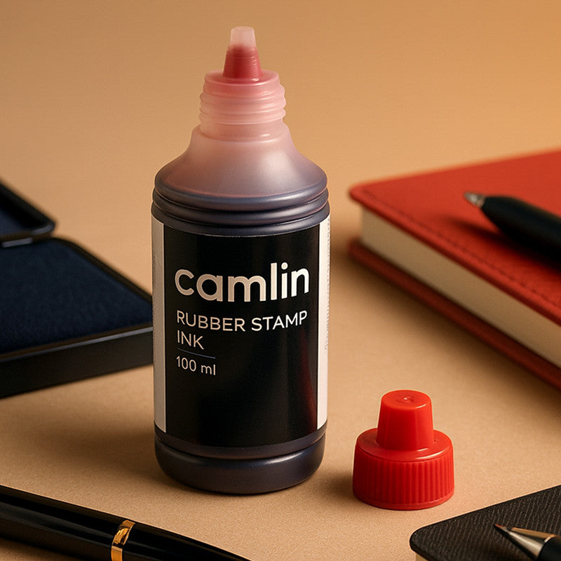 Camlin Rubber Stamp Ink Red – 100 ml Bottle for Bold & Clear Impressions
