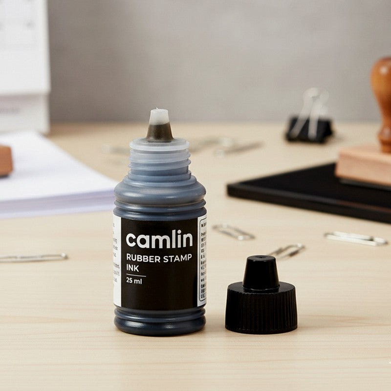 Camlin Rubber Stamp Ink Black – 25 ml Bottle for Clear & Sharp Impressions