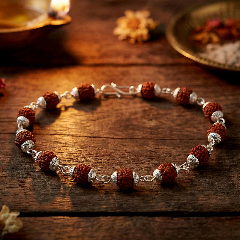 Silver Finish Rudraksha Bead Bracelet for Spiritual Daily Wear