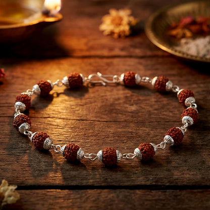 Silver Finish Rudraksha Bead Bracelet for Spiritual Daily Wear