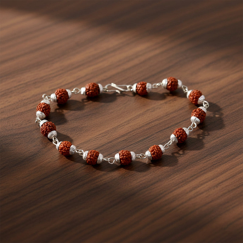 Silver Finish Rudraksha Bead Bracelet for Spiritual Daily Wear