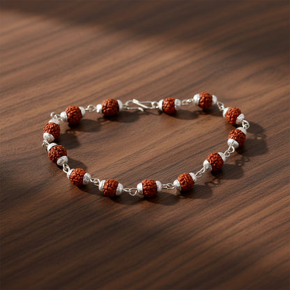 Silver Finish Rudraksha Bead Bracelet for Spiritual Daily Wear