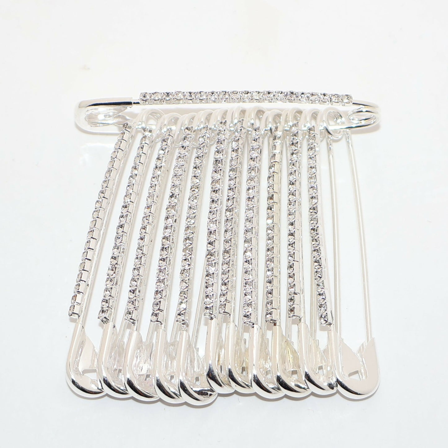 Silver Crystal Saree Pin Brooch - Dangle Rhinestone Cascade Pin Jewelry