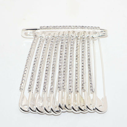 Silver Crystal Saree Pin Brooch - Dangle Rhinestone Cascade Pin Jewelry