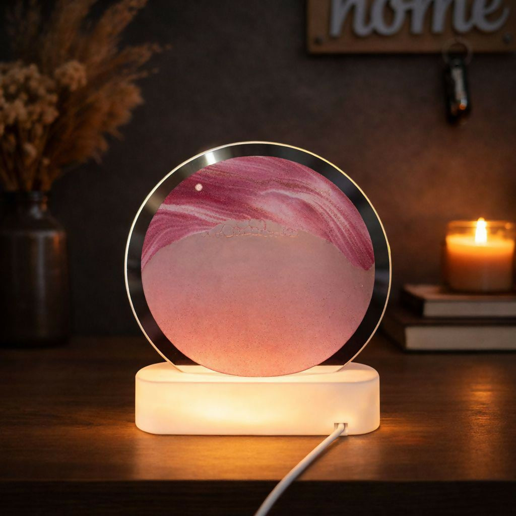 LED Round Static Blush Pink Sand Art Lamp | Cute Ambient Decorative Night Light