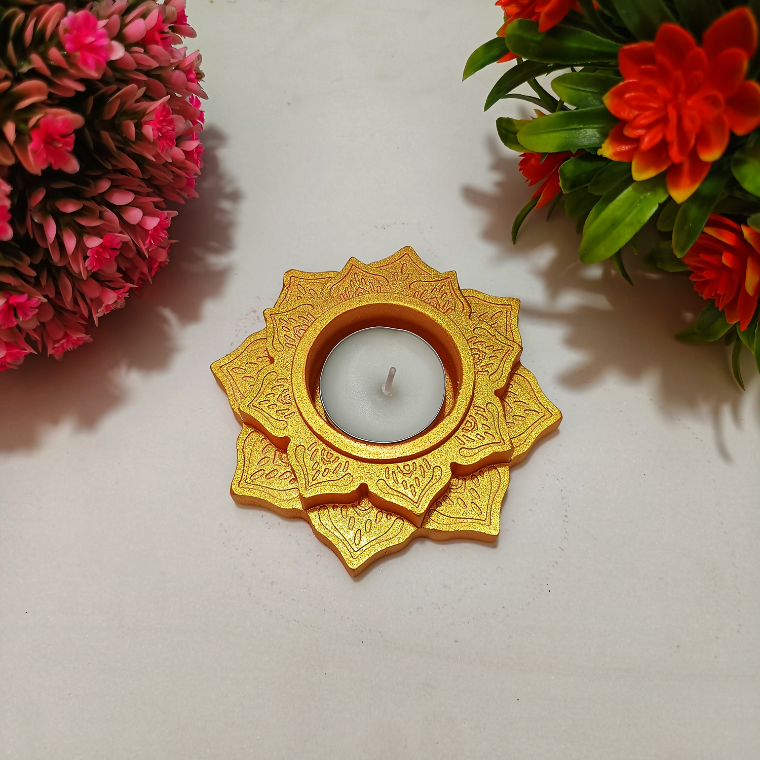 Handmade Lotus Diya – Rose Gold Tealight Holder | Traditional Candle Holder for Diwali, Pooja, Meditation & Home Décor | Festival Gift Item