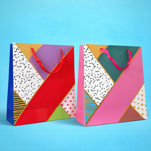 Multicolor Geometric Design Gift Paper Bag with Handle 1 Piece