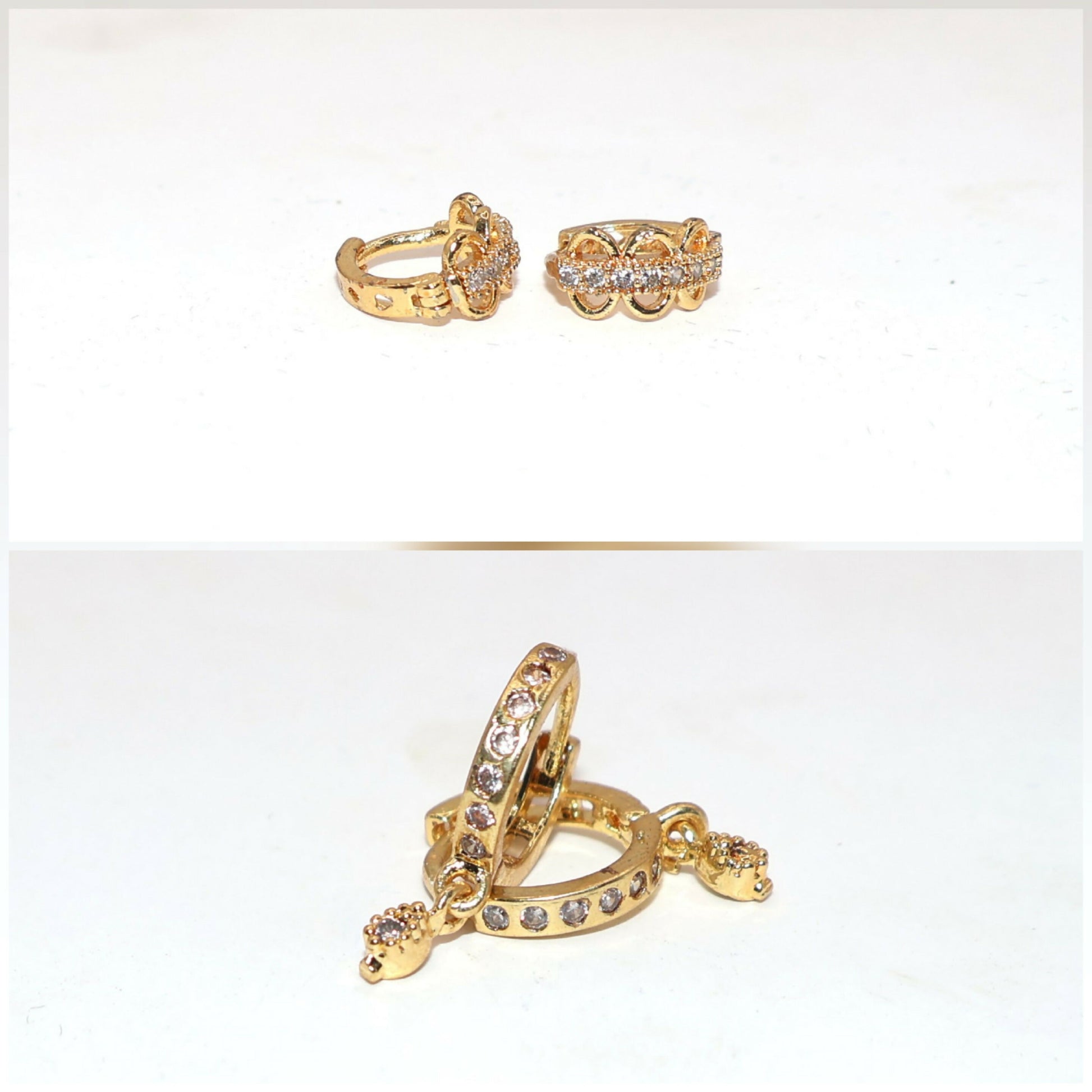 Pair of gold plated AD Bali hoop earrings adorned with sparkling cubic zirconia stones