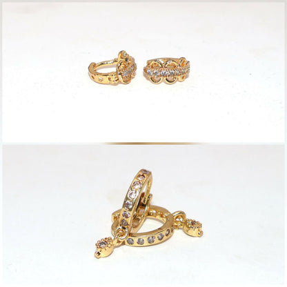 Pair of gold plated AD Bali hoop earrings adorned with sparkling cubic zirconia stones