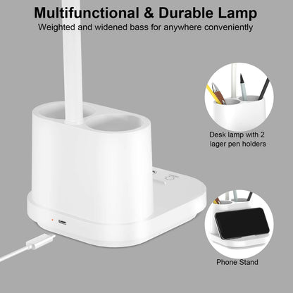 Side view of LED desk lamp with phone stand slot