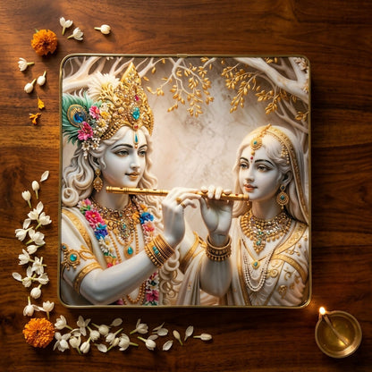 3D Radha Krishna Flute Crystal Wall Frame Front View