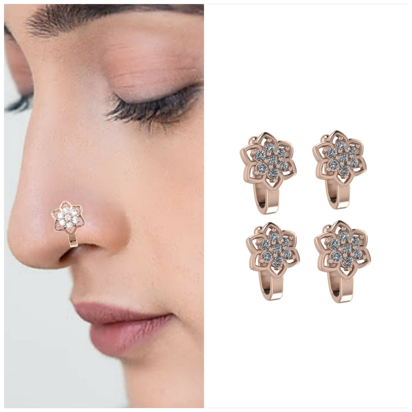 Pressing Nath / Stud Set for Unpierced Nose | Multi-Style Combo Pack of 4
