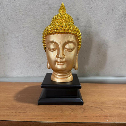 Golden Buddha Head Idol on Black Base | Meditating Buddha Decorative Showpiece for Home, Office, Living Room, Temple & Gift | Spiritual Feng Shui Buddha Statue for Peace & Positivity