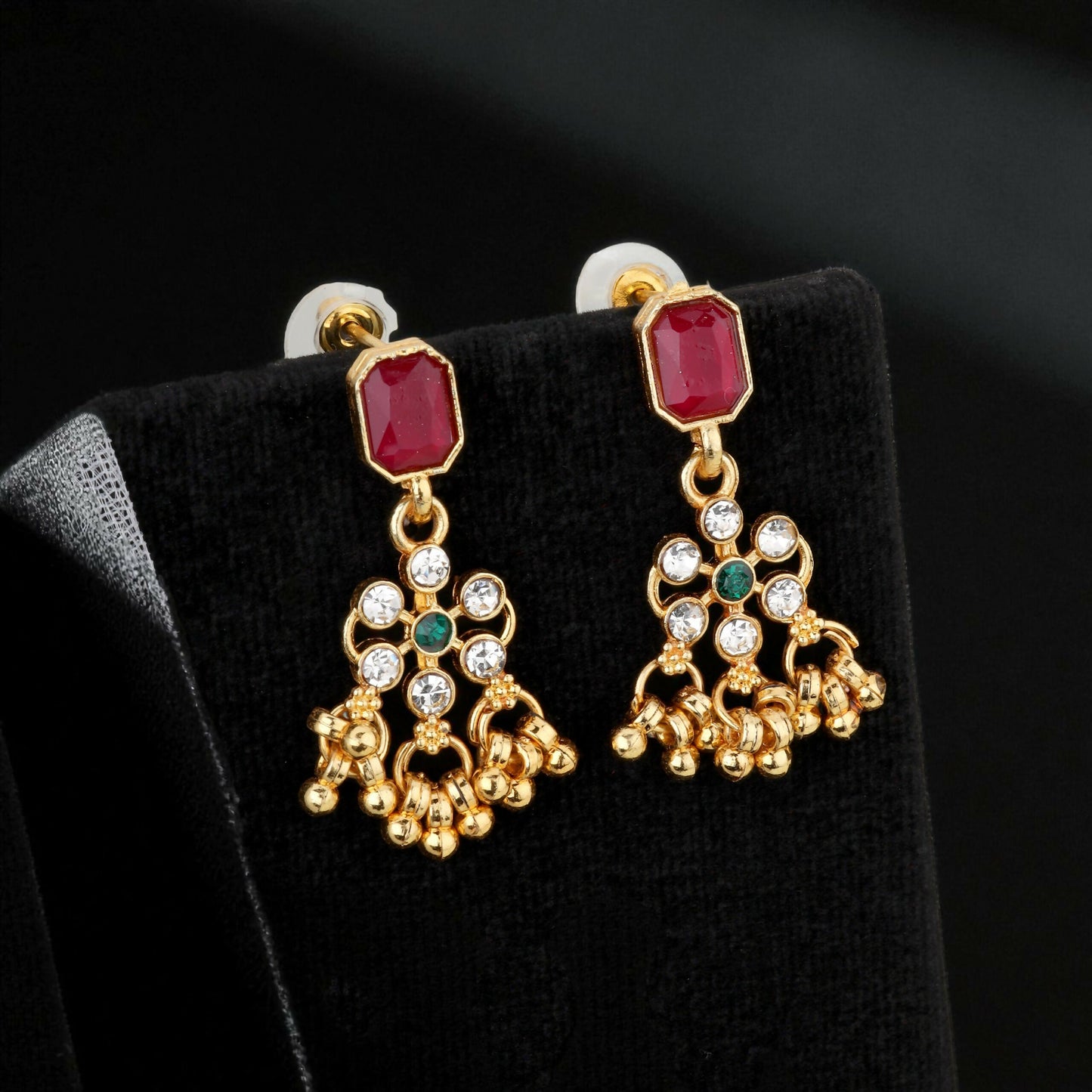 Gold-Plated Black Enamel Lotus Choker Set with Pearl Drops