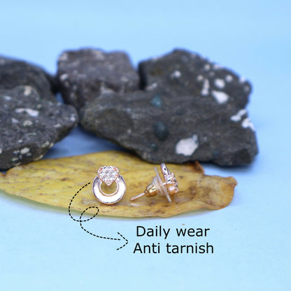Rose Gold Plated Daily Wear Heart Stud Earrings for women and girls