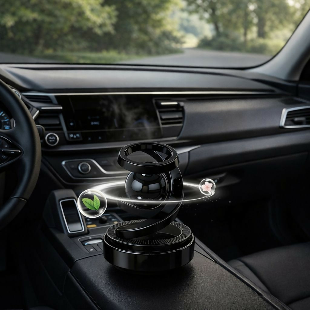 Side view of black aromatic diffuser for car with compact base