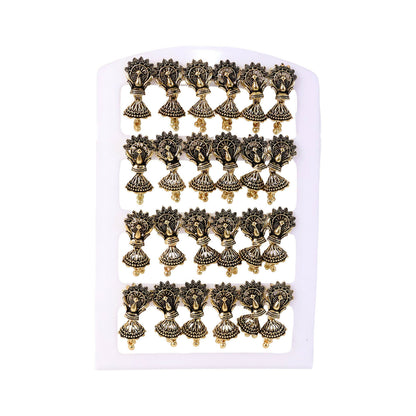 Antique finish floral leaf jhumka earrings set