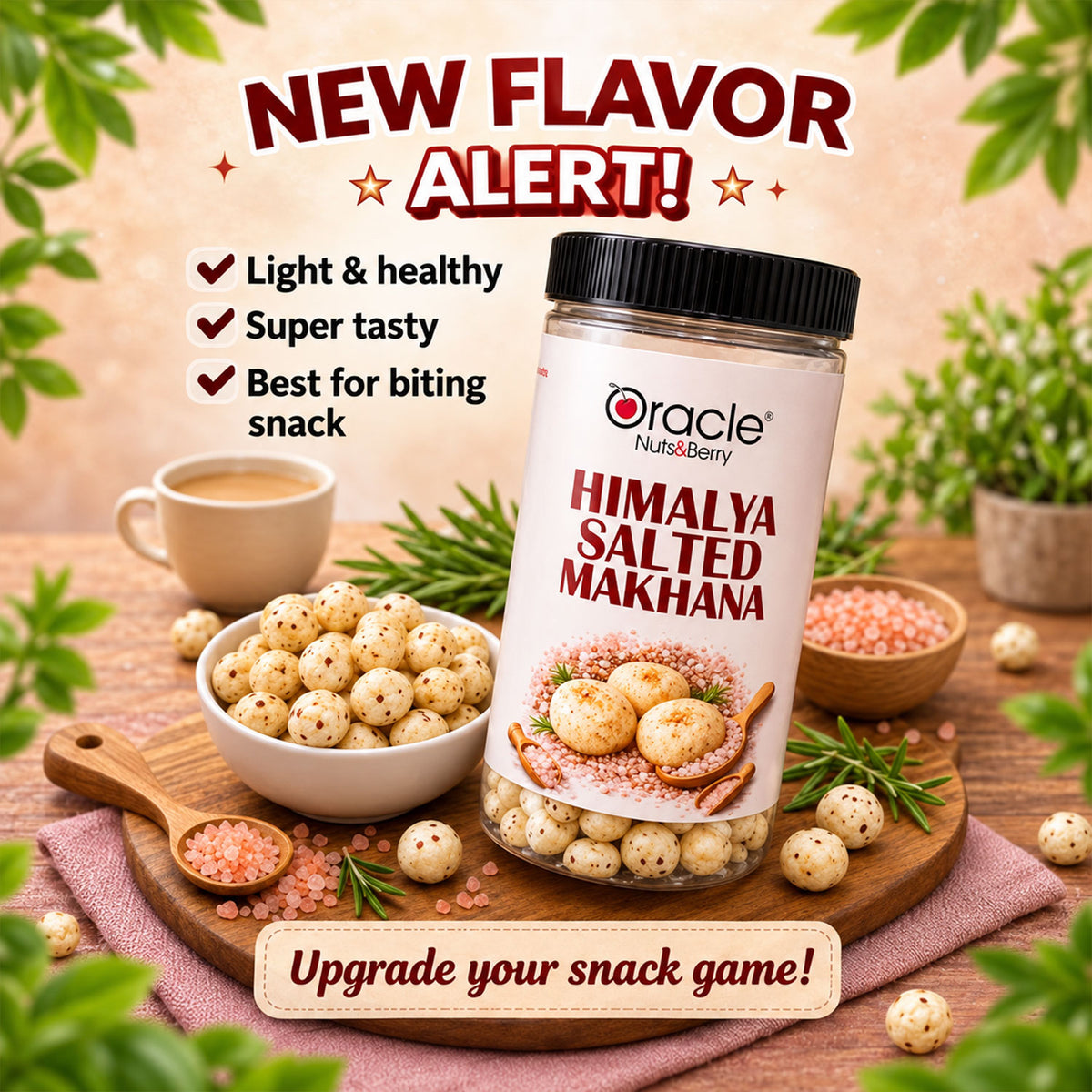 Himalayan Salted Makhana Premium Roasted Fox Nuts with Real Pink Salt Taste (75g)