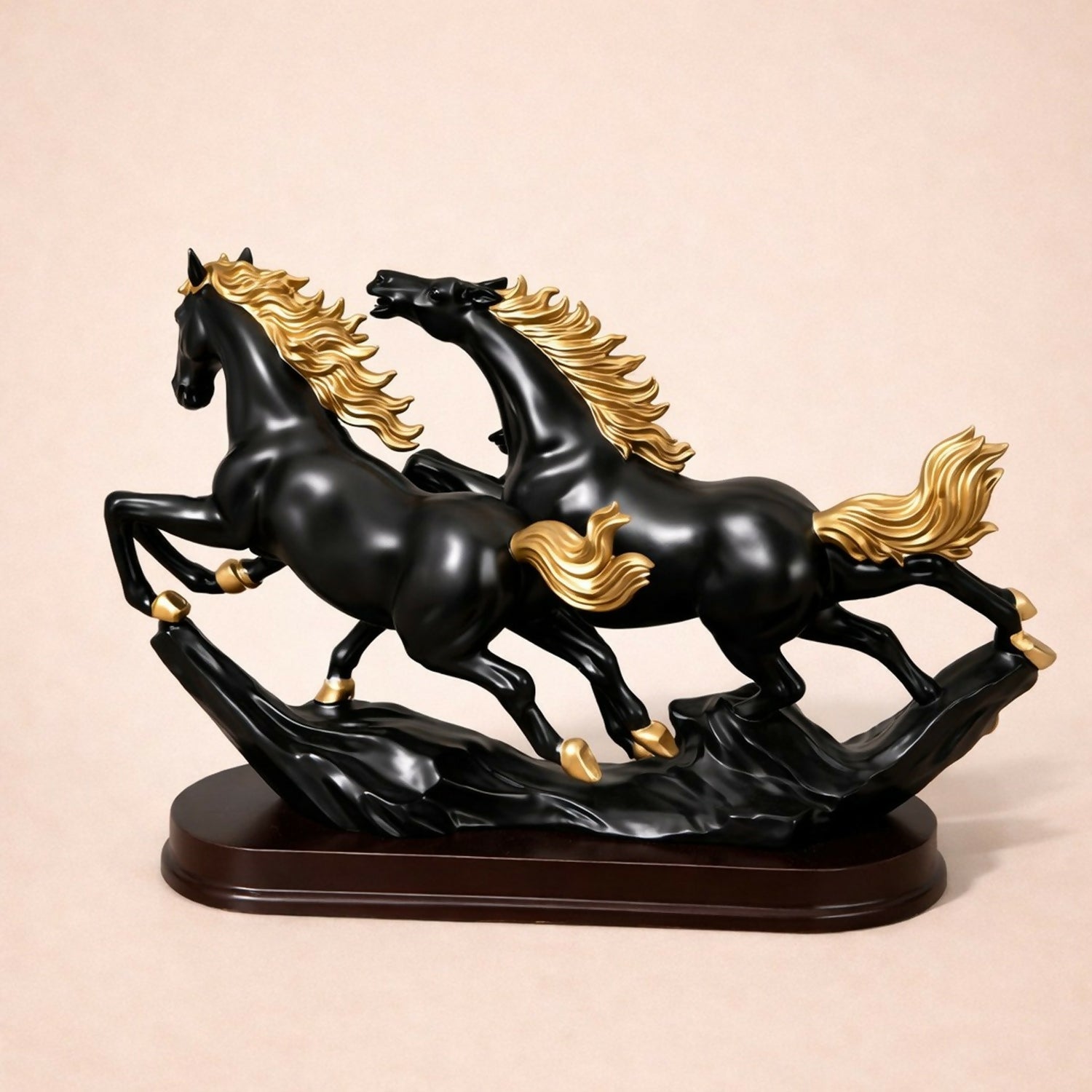 Three Running Horses Showpiece for Home Decor | Black & Gold Finish