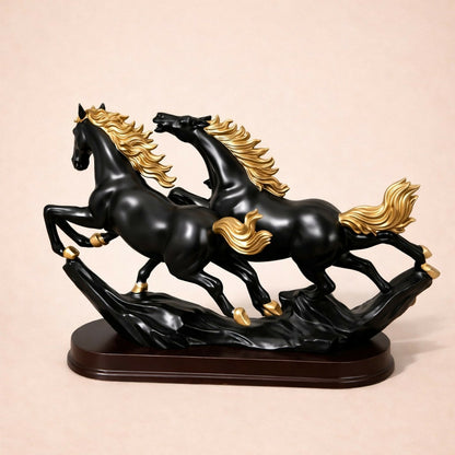 Three Running Horses Showpiece for Home Decor | Black & Gold Finish