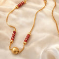 Gold Plated Chain Necklace with Red Beads – Elegant Traditional Wear
