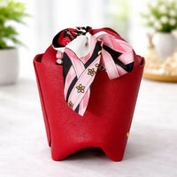 Maroon Mini Handbag with Scarf Handle Compact Stylish Fashion Purse