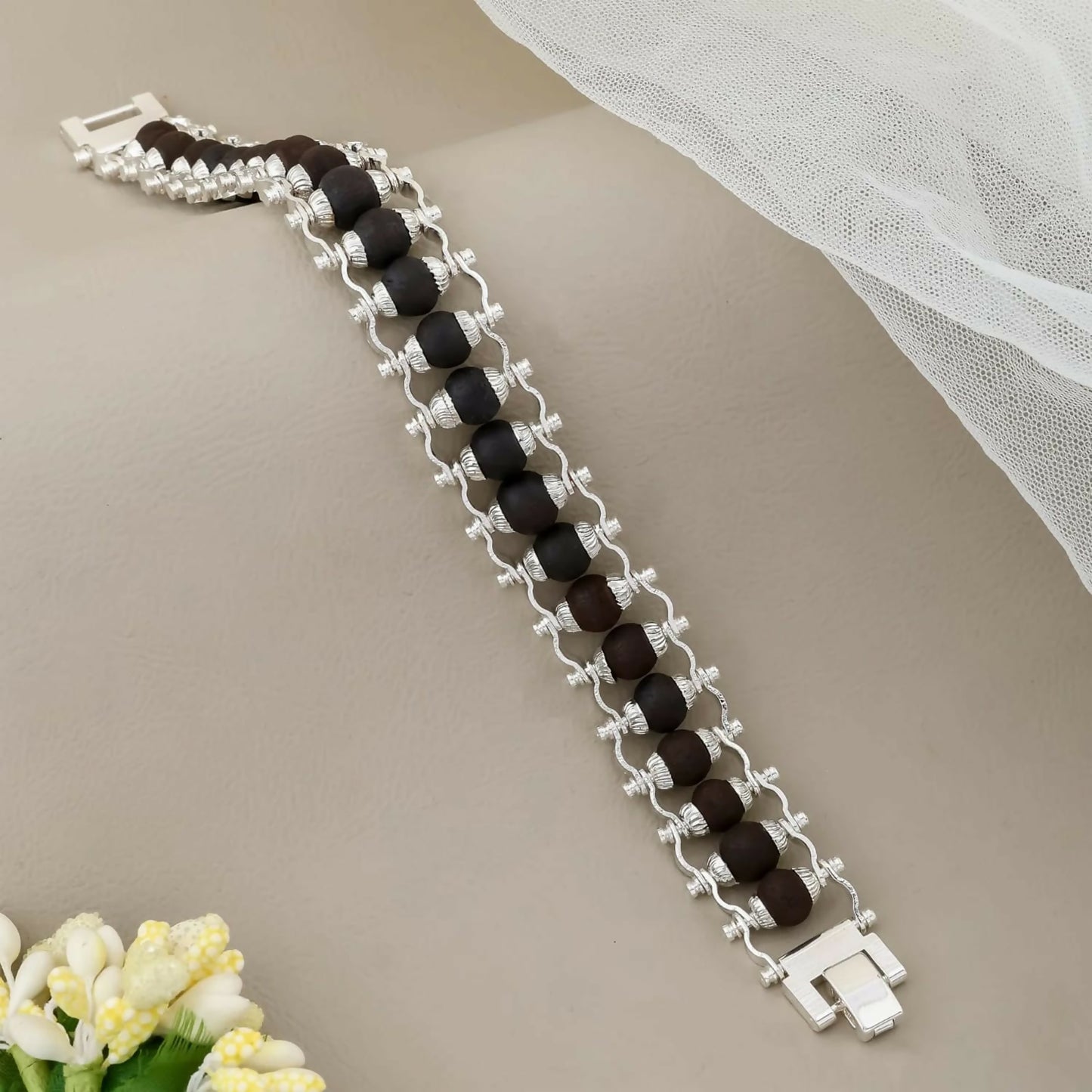 Stylish Karungali Black Bead Silver plated Chain Bracelet for Men Trendy Designer Wrist Wear