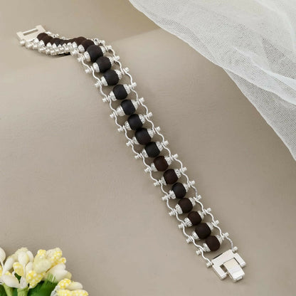 Stylish Karungali Black Bead Silver plated Chain Bracelet for Men Trendy Designer Wrist Wear
