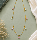 Premium Gold Plated Pastel Charm Long Necklace for Women | Pink & Mint Green Korean Style Fashion Jewellery