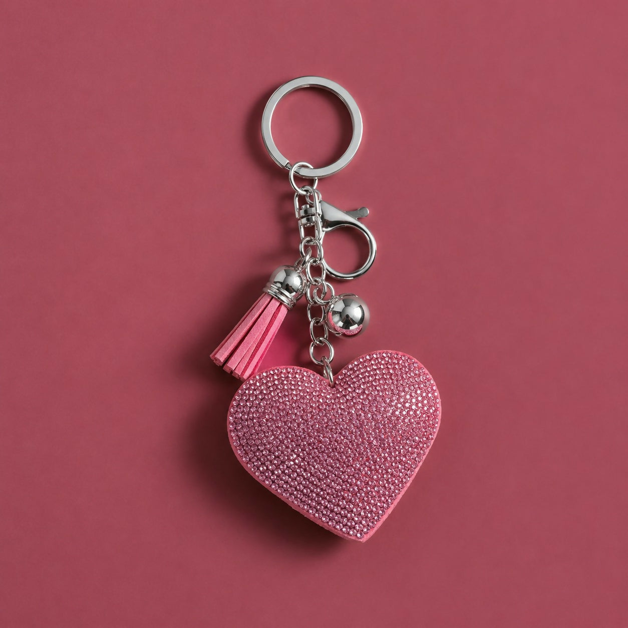 Stylish heart keychain with rhinestone and tassel accessory