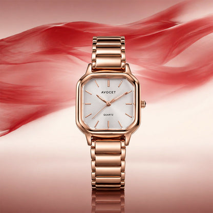 Stylish Rose Gold Square Dial Analog Women’s Watch with Metal Strap