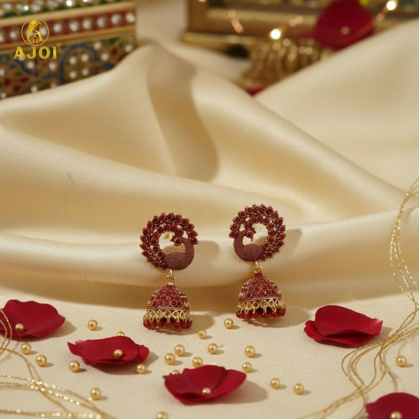 Premium Red Stone Bridal Jhumka Earrings