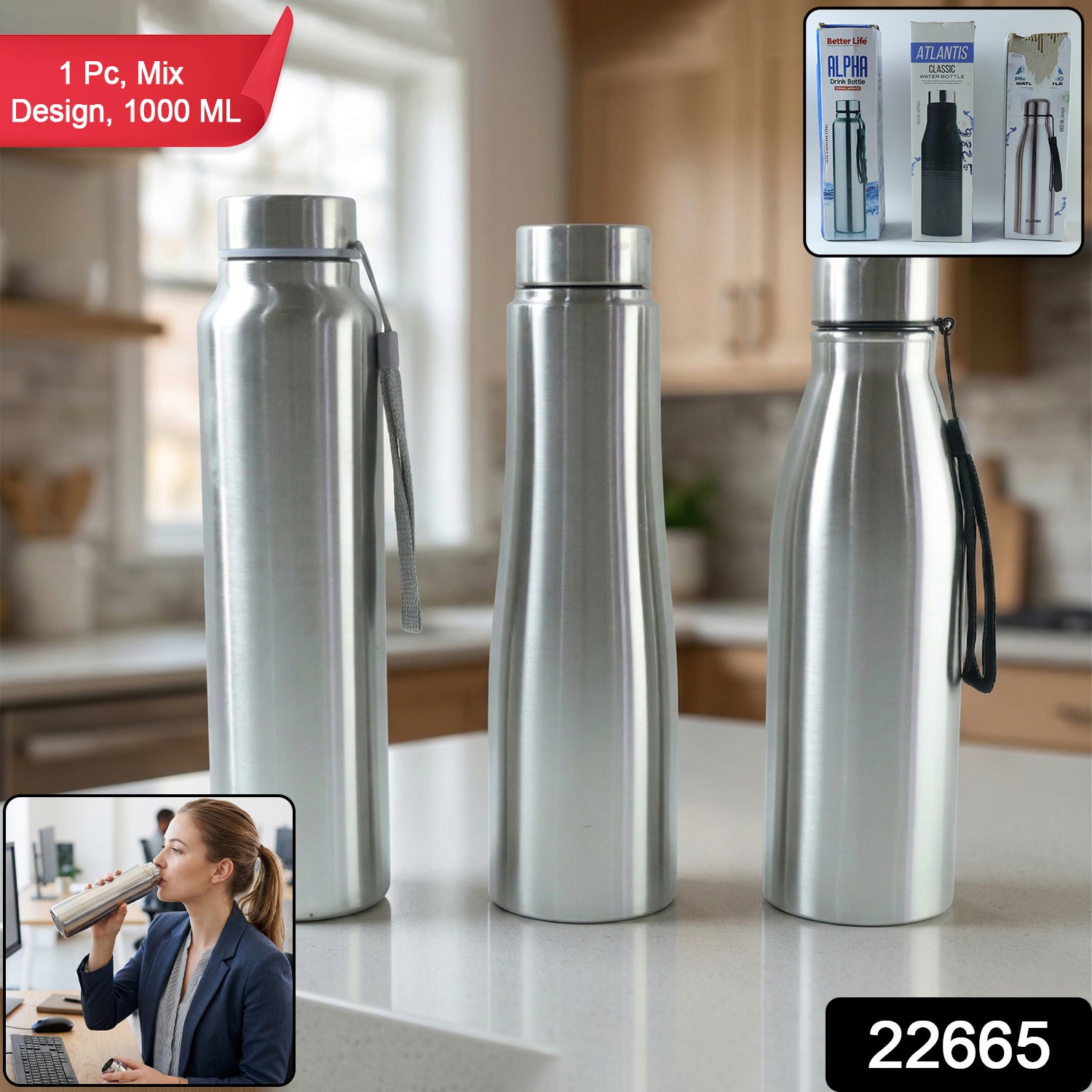 Stainless steel water bottle with secure lid