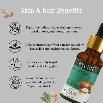 Eyelet Argan Essential Oil for Deep Hair Nourishment & Skin Moisturizing – 30ML