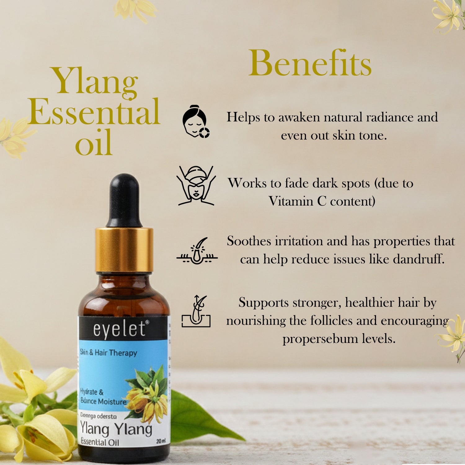 Eyelet Ylang Ylang Essential Oil Natural Skin & Hair Therapy Oil for Hydration