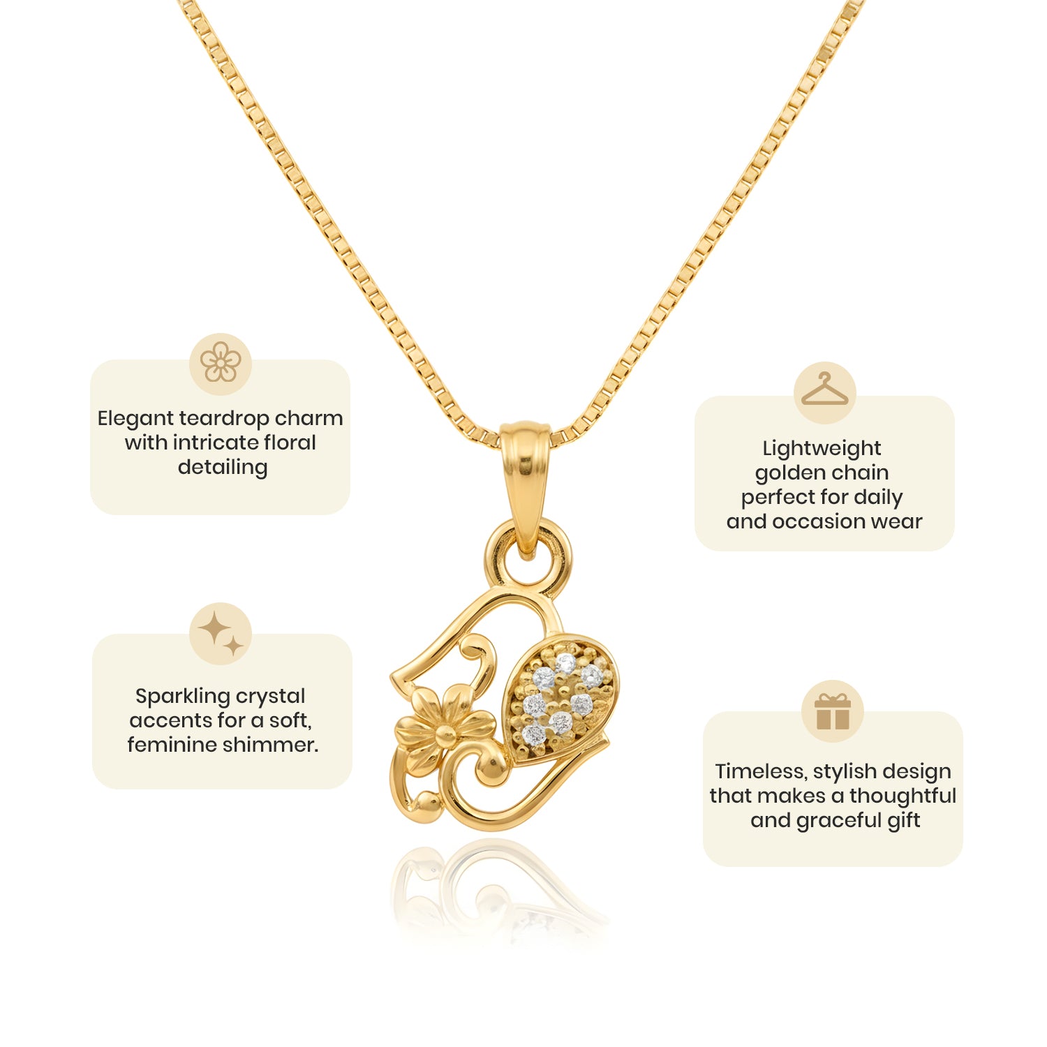 Teardrop charm pendant necklace elegant floral motif with crystals