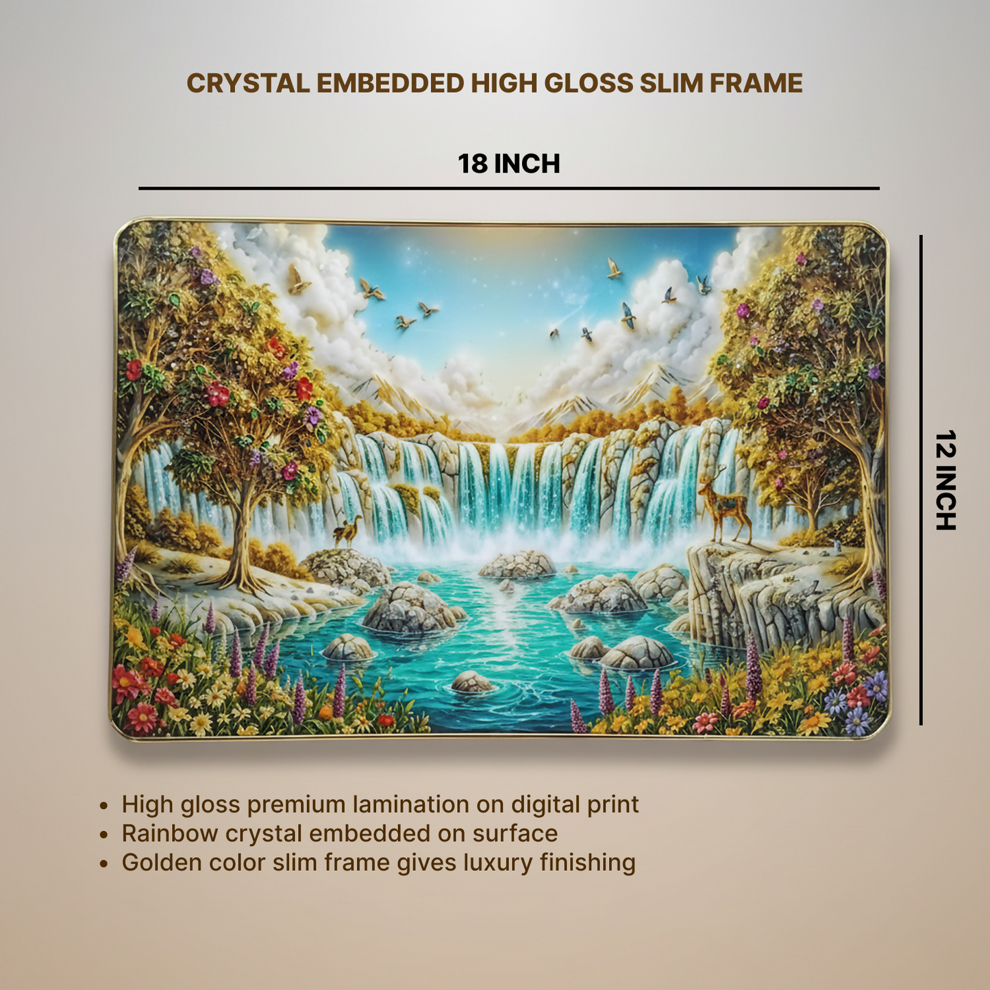Premium 3D Waterfall Wall Décor with Golden Frame