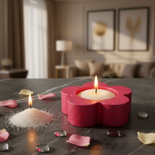 Flower Decorative Diya Multi-Purpose Tealight Candle Holder, Dhoop Cone Stand, Pooja Diya & Mini Planter (Red, Rose Gold, Metallic Pink)