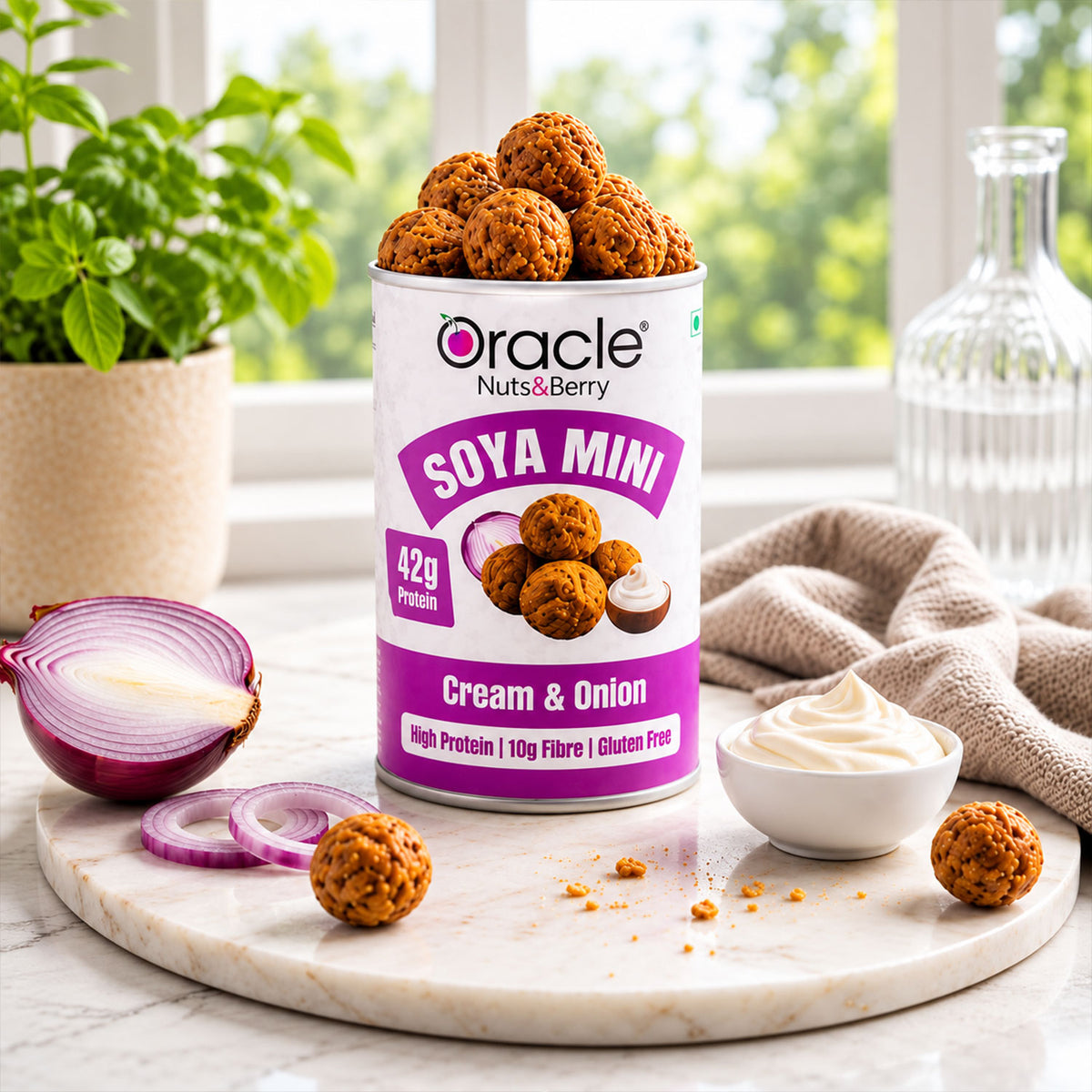 Cream and Onion Soya Mini Premium High Protein Roasted Crunchy Soya Bites (120g)