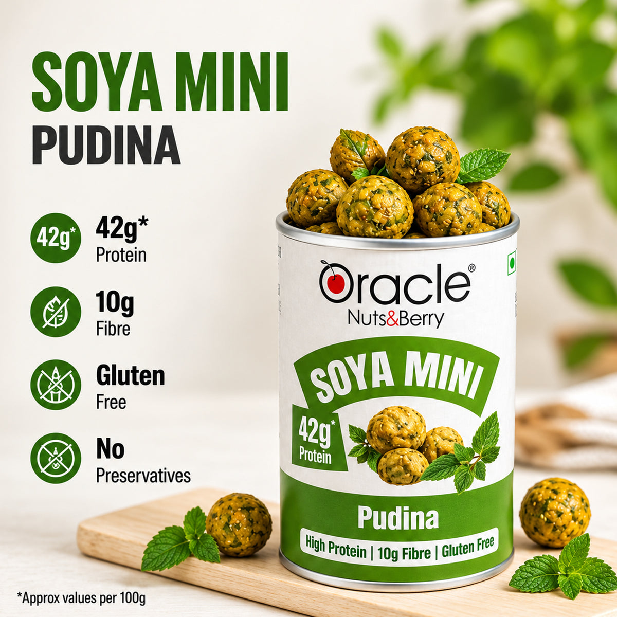 Pudina Soya Mini Premium High Protein Roasted Crunchy Fresh Mint Soya Bites (120g)