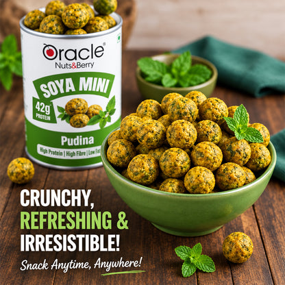 Pudina Soya Mini Premium High Protein Roasted Crunchy Fresh Mint Soya Bites (120g)