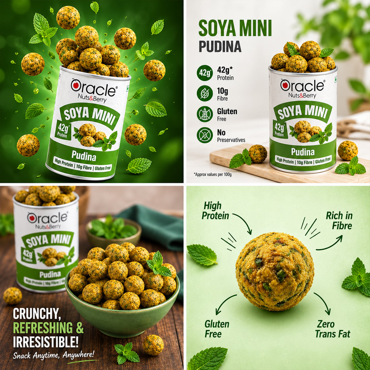 Pudina Soya Mini Premium High Protein Roasted Crunchy Fresh Mint Soya Bites (120g)