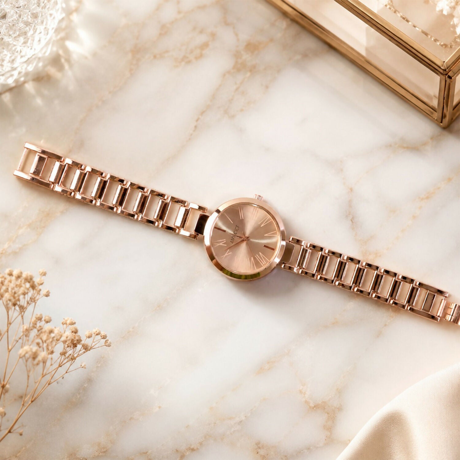 Rose Gold Bracelet Watch wrist shot