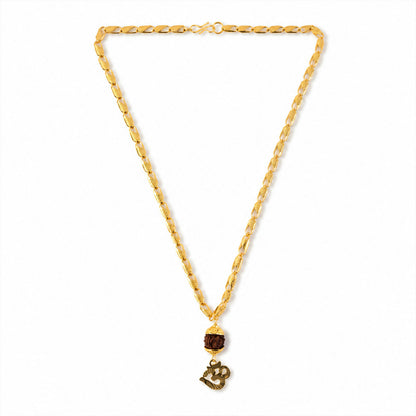 Versatile spiritual pendant chain featuring Rudraksha and Om symbols