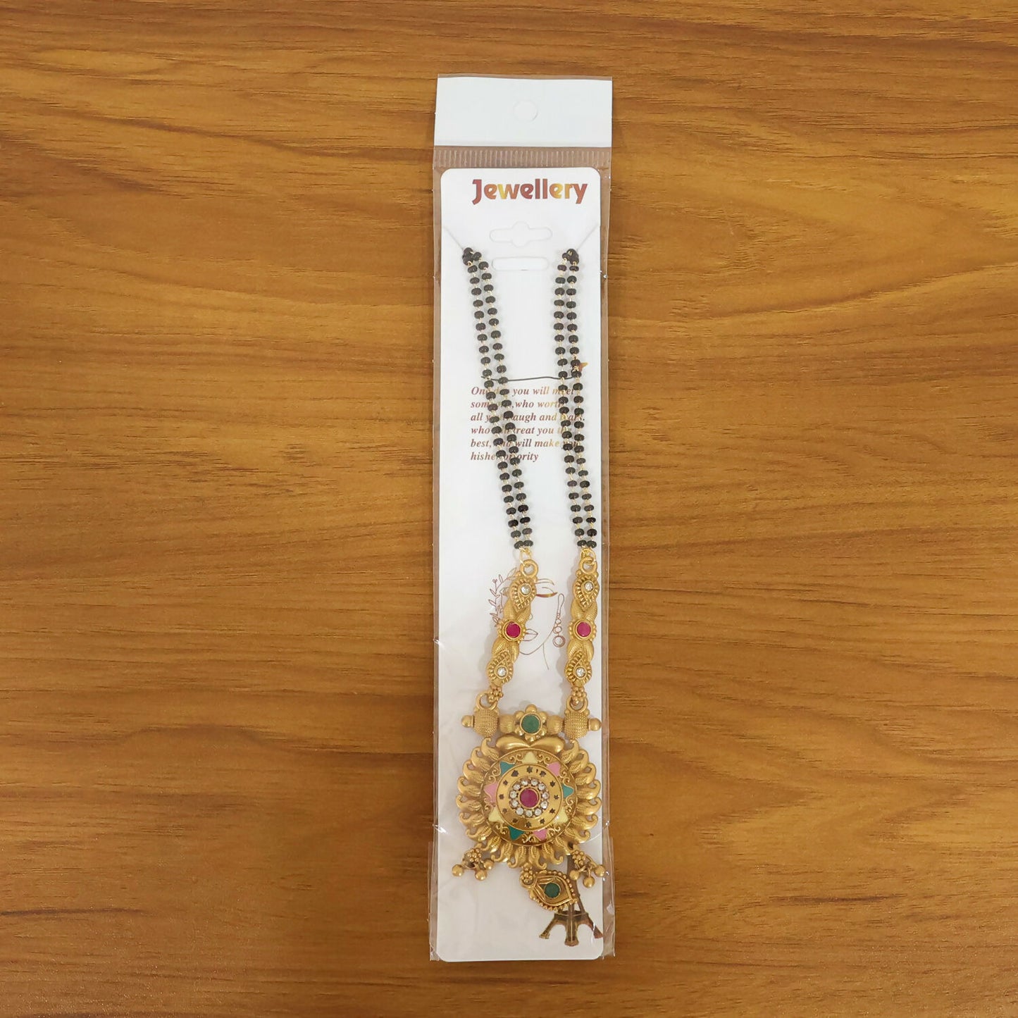 Antique Finish Sun Wheel Pendant with Multi-Petal Enamel Double Strand Mangalsutra