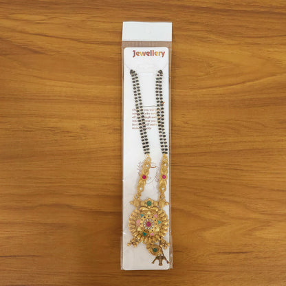 Antique Finish Sun Wheel Pendant with Multi-Petal Enamel Double Strand Mangalsutra