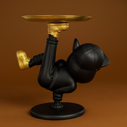 Luxury Black & Gold Bulldog Figurine with Upside-Down Tray – Modern Resin Dog Showpiece in Breakdance Pose – Funky Decorative Tray Stand for Keys, Coins & Snacks – Stylish Home & Office Décor Gift